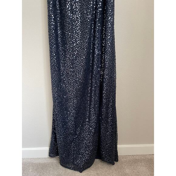 NWT Adrianna Papell Navy Sequin One Shoulder Formal Gown (Size US 8) - Picture 6 of 12
